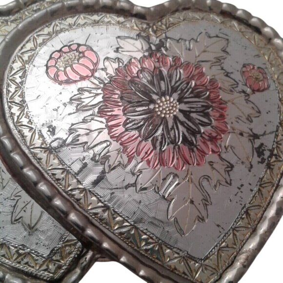 Black Hills Gold Silver Belt Buckle tip woven belt Ornate Floral Heart - Picture 2 of 9